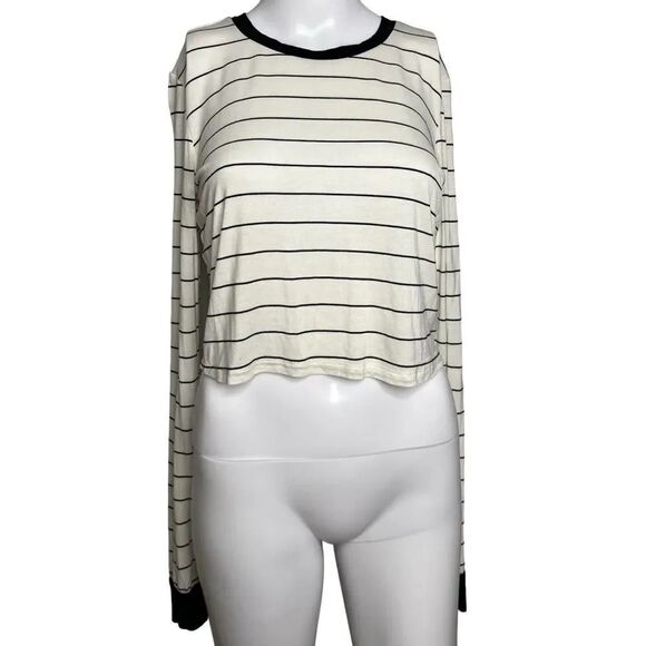 Forever 21 Horizontal Striped Long Sleeve Top Cream and Black Size Small - Picture 2 of 4